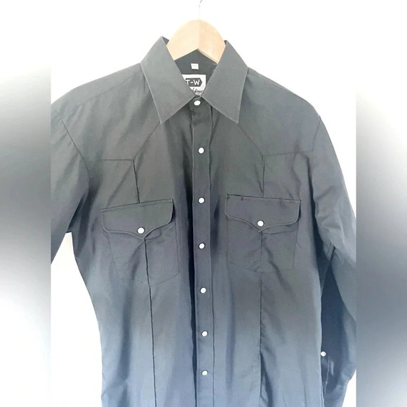 T-W Westerns Vintage Black Pearl Snap‎ Cowboy Western Button-Up Shirt Sz 15.5-34 - Picture 3 of 7